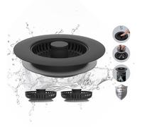 Hibbent Colador de drenaje de fregadero de cocina 3 en 1 de acero inoxidable, combo de tope de fregadero mejorado, 3 cestas de acero inoxidable antiobstrucción con mango de metal para drenaje estándar