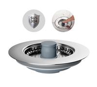 Hibbent Juego Combinado de Tapon Fregadero Cocina y Colador Fregadero de ABS, Filtro Fregadero de Acero Inoxidable, Antiobstrucción, Antiolor, Profundidad del Orificio del Fregadero>25mm (Plateado)