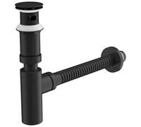 Hibbent Kit Desagüe Lavabo Juego Desagüe Lavabo con Agujero Desbordamiento Tapón Pop Up Universal Click Clack Tubo Desagüe Flexible Acero 304 Ajustable Rosca G1 1/4 Universal Anti Olores Fugas Negro