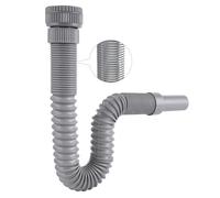 Hibbent Sifon Lavabo, Universal de G1-1/4” ó G1-1/2” (≈40 & 45mm), Sifón Lavabo Flexible Inodoro con Alambre de Acero Incrustado, y Salida de 32 mm, Para Lavabo de Cocina y Baño, Gris