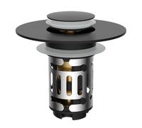 Hibbent Tapón de Lavabo de Baño Universal en Acero Inoxidable - Sistema Click Clack para Desagües de 25-46mm, Tapón de Desagüe para Lavaboscon Cesta Filtrante Extraíble,Negro