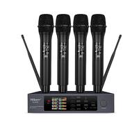 Hiberr Sistema de micrófono inalámbrico, 4 canales, 4 x 50, ajustable UHF, micrófono inalámbrico de mano, carcasa de metal para iglesia, fiesta, canto, habla YU-E40 micrófono inalámbrico