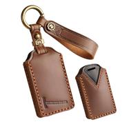 HIBEYO Carcasa para llave de coche compatible con EX30 EX90 2024 2025 para Polestar3 Polestar4 piel de vacuno funda para llave con llavero sin llave, marrón, Marrón