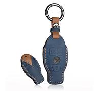 HIBEYO Funda de Piel para Llave de Coche para Mercedes Benz A B C E G S R Clase GLA GLC GLE GLS SL SLK Mando a Distancia sin Llave, 3 Botones, Color Azul