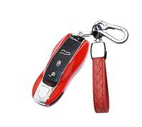 HIBEYO Funda Inteligente para Llave de Coche Compatible con Porsche Funda de plástico ABS para Porsche Cayenne Panamera Macan 911 Carrera Spyder Mando a Distancia Llavero Rojo