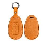 HIBEYO Funda para llave de coche compatible con Hyundai i10 i20 i30 i20N i30N Santa Fe IG Grandeur Kona Elantra Tucson Accent Solaris Funda de piel para llave de llavero - Naranja