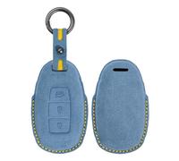 HIBEYO Funda para llave de coche compatible con Hyundai i10 i20 i30 i20N i30N Santa Fe IG Grandeur Kona Elantra Tucson Accent Solaris Funda de piel para llave de llavero azul