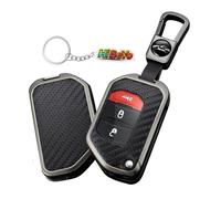 HIBEYO Funda para llave de coche compatible con Jeep Wrangler JL JLU Rubicon Gladiator JT Sahara JLU 2018 2019 2020 Piel Sintética Llavero Mando a distancia Flip Funda Protectora Llave Plegable