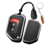 HIBEYO Funda para llave de coche compatible con Jeep Wrangler JL JLU Rubicon Gladiator JT Sahara JLU 2018 2019 2020 Piel Sintética Llavero Mando a distancia Flip Funda Protectora Llave Plegable