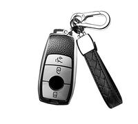 HIBEYO Funda para Llave de Coche Compatible con Mercedes Clase E, Carcasa para Llaves de Mercedes Benz Class-E C S A CLA GLA GLE GLC GLK AMG Carcasa Llavero de Piel TPU Textura Funda Protectora Plata