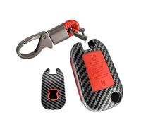 HIBEYO Funda para Llave de Coche Compatible con Peugeot 208-3008-308-5008-508-508 para Citroen DS3-DS4-DS5-C4, diseño de Carbono con protección de Silicona de Carbono Rojo
