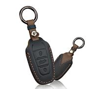 HIBEYO Funda para Llave de Coche Compatible con Peugeot 3008, 208, 508, Funda de Piel para Citroen C4L, DS5, DS6, Opel Grandland X, Llavero de Color Negro