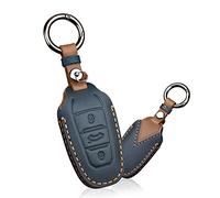 HIBEYO Funda para Llave de Coche Compatible con Peugeot 3008, 208, 508, Funda de Piel para Citroen C4L, DS5, DS6, Opel Grandland X, Llavero Azul