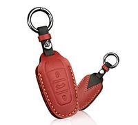 HIBEYO Funda para Llave de Coche Compatible con Peugeot 3008, 208, 508, Funda de Piel para Citroen C4L, DS5, DS6, Opel Grandland X, Llavero Rojo