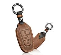 HIBEYO Funda para Llave de Coche Compatible con Peugeot 3008, 208, 508, Funda de Piel para Citroen C4L, DS5, DS6 para Opel Grandland X, Llavero con Mando a Distancia, Color marrón