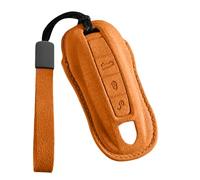 HIBEYO Funda para llave de coche compatible con Porsche 958 Macan 911 Panamera 996 991 Boxster 987 997 mandos a distancia de piel funda protectora carcasa llavero protector llavero accesorios naranja