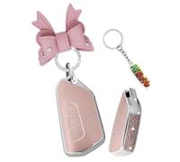 HIBEYO Funda para llave de coche compatible con VW Golf 8 ID.3 ID.4 Variant MK8 para Skoda Octavia Enyaq para Seat Leon Tarraco Bling Funda protectora TPU Llavero Caja Accesorios Lazo Hebilla Rosa