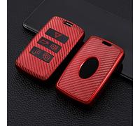 HIBEYO Funda para Llave de Coche Inteligente Compatible con Land Rover Jaguar, Carcasa para Range Rover Sport Evoque Velar, sin Llave, patrón de Fibra de Carbono Rojo