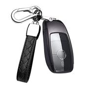HIBEYO Funda para Llave de Coche Inteligente Compatible con Mercedes Caja de Llaves de Silicona para Benz A B C E S Clase CLA GLA GLA GLA GLC GLK AMG Mando a Distancia Llavero Morado Negro
