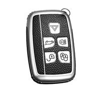 HIBEYO Funda para Llave de Coche Inteligente para Land Rover Range Rover Sport Discovery 3 4 Elander 2 Evoque Funda para Llave de Jaguar XF XJ XJL XE F-Pace Funda de Piel Plateada