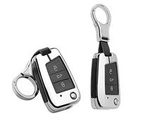 HIBEYO Funda para Llave de Coche para Volkswagen Golf 7 Cover de Piel con Llavero para Jetta MK7 GTI MK7 Skoda Octavia Superb A7 Seat León Carcasa Carcasa de 3 Botones Plata Negro B