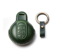 HIBEYO Funda para Llave de Coche Smart Compatible con BMW Mini, Funda para Llave de Coche para Mini Cooper One Clubman F56 F54 F55 F57 F60, Piel de Vacuno, Llavero con 3 Botones, Color Verde