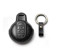HIBEYO Funda para Llave de Coche Smart Compatible con BMW Mini, Funda para Llave de Coche para Mini Cooper One Clubman F56 F54 F55 F57 F60, Piel de Vacuno, Llavero con 3 Botones, Color Negro