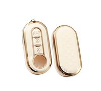 HIBEYO Funda para Llave Plegable de Coche para FIAT 500 Panda Grande Punto Bravo Scudo, Funda para Mando a Distancia de 3 Botones, Color Dorado y Blanco
