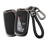 HIBEYO Funda para llavero de coche con llavero para Jeep Grand Cherokee Renegade Funda de protección de metal para Chrysler Fit para Dodge Journey Fit for Fiat Durango Challenger Smart Key Holder Bgun