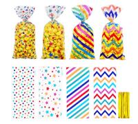 HIBILDER 100 bolsas de celofán con patrón de estrellas a rayas, bolsas de regalo pequeñas de arcoíris, bolsas de regalo de cumpleaños, bolsas de golosinas de plástico para niños, bolsas de recuerdos