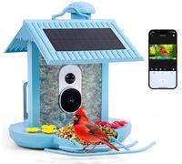 HiBirds Comedero inteligente para pájaros con cámara para observación de aves con paneles solares Azul - HB-F1-BLUE