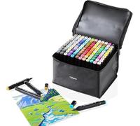Hibisaws Juego de rotuladores, 120 colores, doble cara, punta de color con alcohol, estuche de transporte negro, base de almacenamiento, para cómics, bocetos, caligrafía, dibujo, manga, ilustración