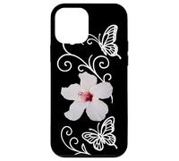 Hibisco Blanco con Mariposas y Acentos de Remolino Formas Mania Carcasa para iPhone 12 Mini