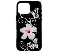 Hibisco Blanco con Mariposas y Acentos de Remolino Formas Mania Carcasa para iPhone 16 Pro MAX