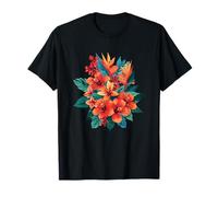 Hibisco de la Selva Hawaiana y pájaro del paraíso Floral Camiseta