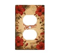 Hibiscus - Cubiertas de pared dúplex, placa de pared tropical clásico, mapa postal de plástico rojo de verano, tamaño estándar, doble toma de corriente, para sala de estar, recámara, decoración del