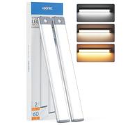 HIBOITEC 32cm Làmpara del Armario, 60 LED Luz con Sensor de Movimiento, 3 niveles de luminosidad 2000mAh Luz Led Recargable para Gabinete, Escalera, Pasillo (2Pack)