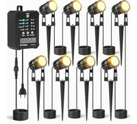HIBOITEC Iluminación de jardín regulable con transformador, sensor de fotos de 20,7 m, foco LED exterior impermeable, 2700 K, iluminación de jardín con corriente, temporizador, lámparas de jardín para