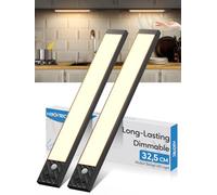 HIBOITEC Luz Con Sensor de Movimiento-32,5CM 70LED Luces Led Cocina, 2500mAh Led Cocina Bajo Mueble, Regulable Tira Magnética Luz LED Adhesiva, Luce para Armario, Escalera, Pasillo (Luces Cálidas)