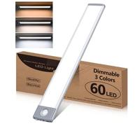HIBOITEC Luz LED Armario con Sensor de Movimiento 60 LED, 3 Colores Regulable Luces Led Cocina, Luz Led Recargable USB para Gabinete, Cocina, Escalera, Pasillo