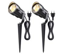 HIBOITEC Set de 2 Luces Jardín con Cable 1,5m y enchufe, foco LED 7W 600lm, Impermeable, Blanco Cálido 2700K, Giratorio 270°, Para Jardín, Patio y Plantas.