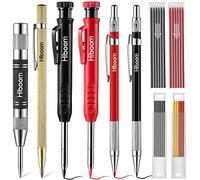 Hiboom 10 Piezas de set de Marcado para Carpintero, 4 Lápices de Carpintero Sólidos de Colores con Sacapuntas, Recargas Punzón Central Automático Set de Herramientas de Trazado de Carburo
