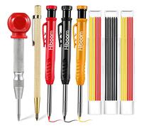 Hiboom 8 Paquetes Set de Lápices de Carpintero Macizos con Granete, Herramienta de Marcado de Carburo, Marcador de Lápiz Mecánico con Sacapuntas Incorporado, 21 Recambios Rojo Amarillo Gris