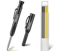 Hiboom Lápiz de Carpintero Sólido Set con Tapas y 6 Recambios, Lápiz de Rotulador Mecánico de Punta Larga para Construcción con Sacapuntas Incorporado para Carpinteros Arquitecto Construcción