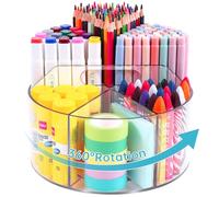 Hiborateed - Portalápices grande de acrílico para escritorio, 6 compartimentos, organizador giratorio 360° para lápices, bolígrafos, rotuladores y ceras, organizador para niños, oficina y escuela