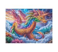 Híbrido Unicornio-dragón en el Atardecer de mar Estrellado Puzzle 500 Piezas Relajante Premium Rompecabezas para Hombres Y Mujeres Estera Portátil 3D Decoración Hogar Duradera 500 PCS
