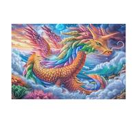 Híbrido Unicornio-dragón en el Atardecer de mar Estrellado Puzzles 1000 Piezas Estera Portátil Familiar Grande Rompecabezas para Adultos Aliviar Estrés 3D Maquetas Construir DIY Moderno 1000 PCS