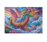 Híbrido Unicornio-dragón en el Atardecer de mar Estrellado Puzzles 300 Piezas Obra De Arte Decorativa Rompecabezas Familiar para Adultos DIY Creativo Aliviar Estrés Portátil 300 PCS