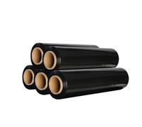 HIBRON Film Estirable Negro, 50 cm de Anchura, 23 Micras de Espesor, Estirable hasta 200m Largo, Autoadherente, Alta Flexibilidad, Muy Resistente. (5 Rollos)