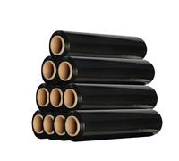 HIBRON Film Estirable Negro, 50 cm de Anchura, 23 Micras de Espesor, Estirable hasta 200m Largo, Autoadherente, Alta Flexibilidad, Muy Resistente. (10 Rollos)